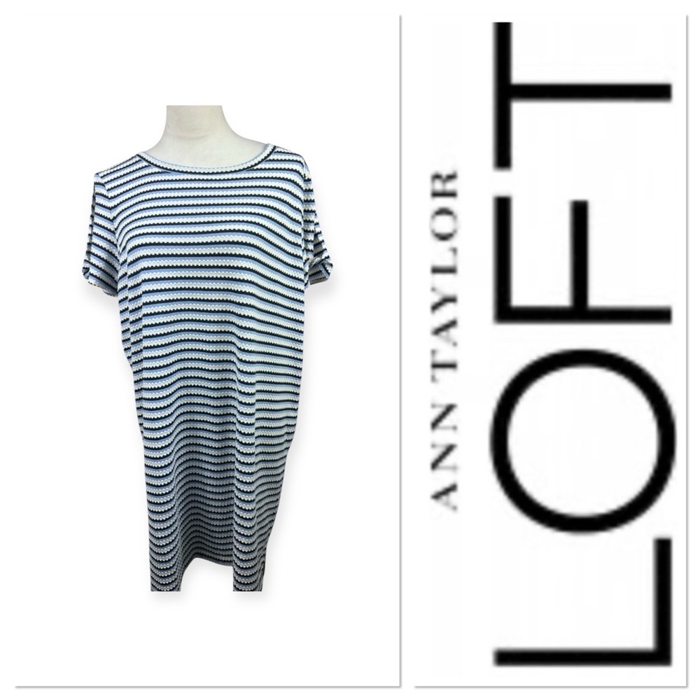 NWT Loft beach blue and white striped textured dress size large